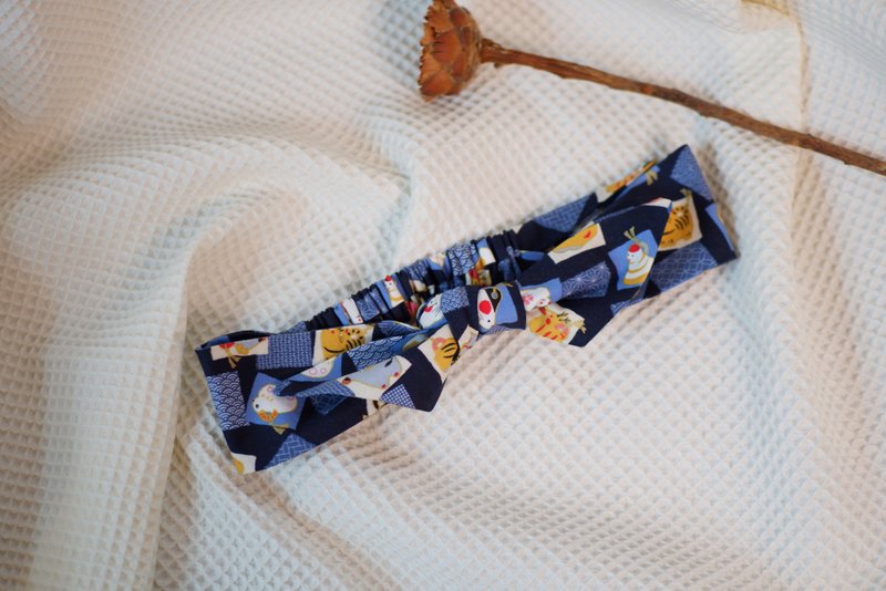 可调整松紧绑结发带の干支方块 - 发带/发箍 - 棉．麻 蓝色