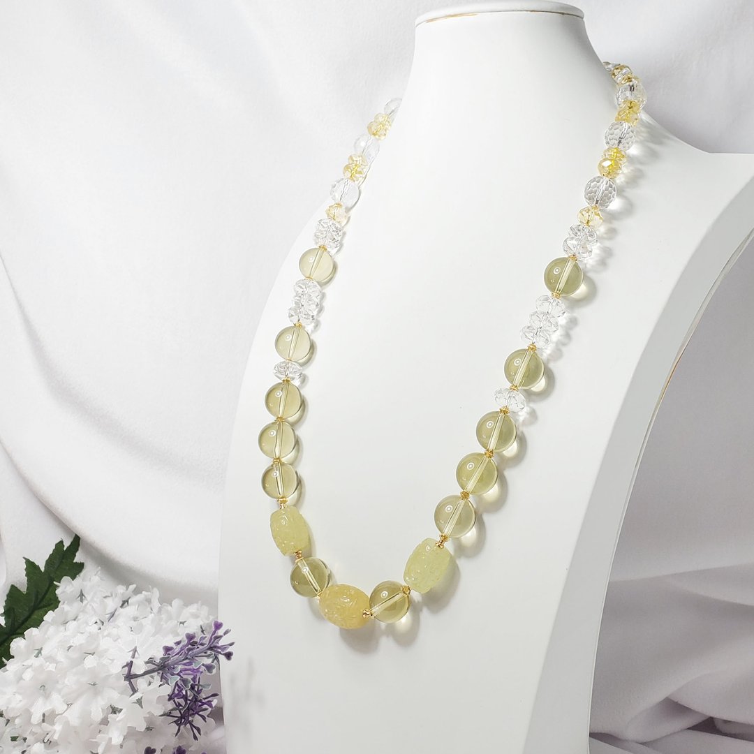 顶级金绿柱石 回纹 黄水晶 白水晶 招财 富贵 项链 单品 礼物 - 项链 - 宝石 黄色
