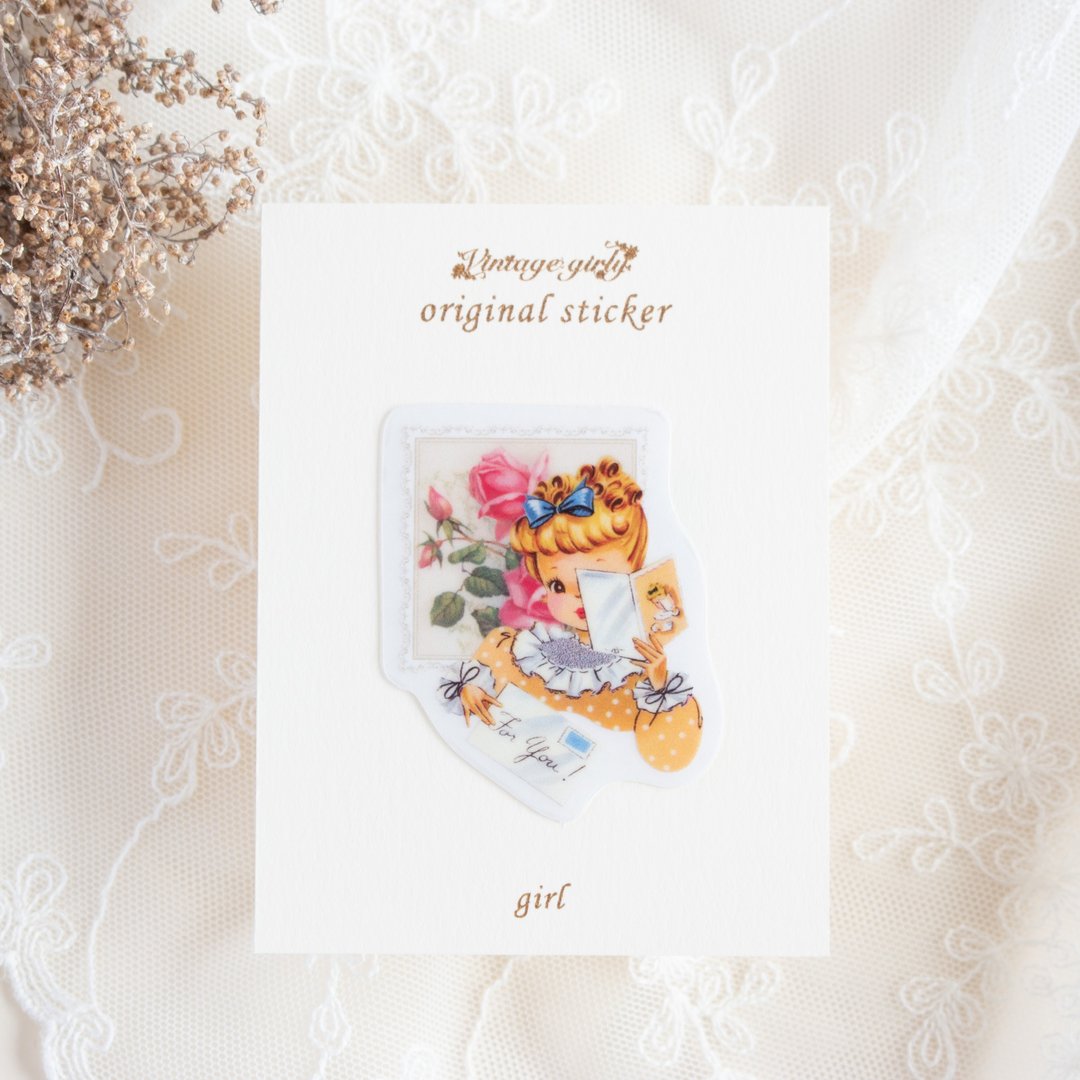 Retro Girl Flower Collage Clear Sticker 2 / Waterproof - 贴纸 - 防水材质 黄色