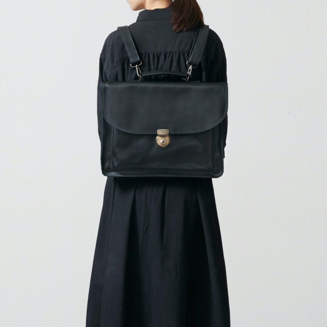 【olden black】后背包/侧肩包/两用/涂层帆布/皮革提把/简约/经典/学生书包 - 侧背包/斜挎包 - 棉 黑色