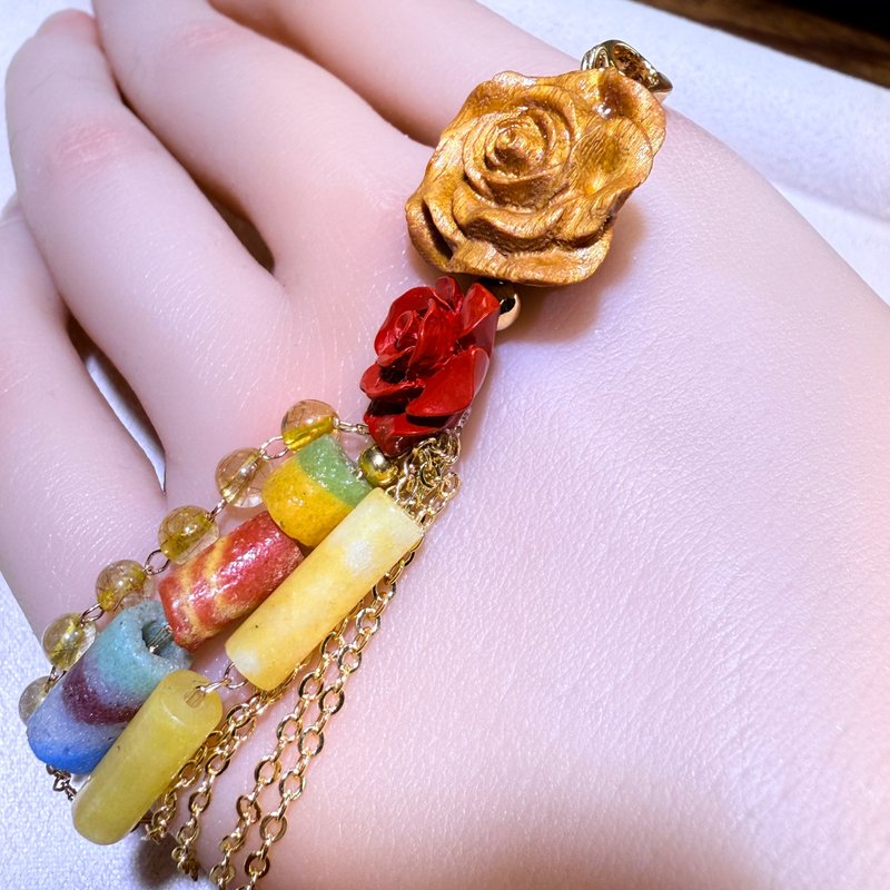 朱砂木质玫瑰手工创意项链吊坠 - 吊饰 - 其他材质 橘色