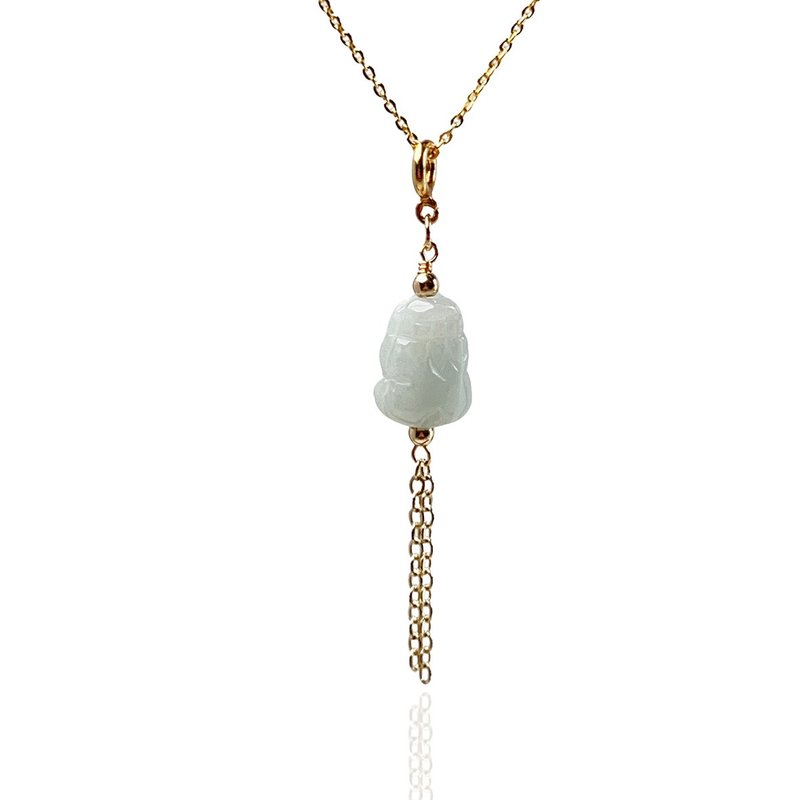 【招财神兽】冰种翡翠貔貅项链14K包金 | 天然缅甸翡翠A货 | 送礼 - 项链 - 玉石 透明