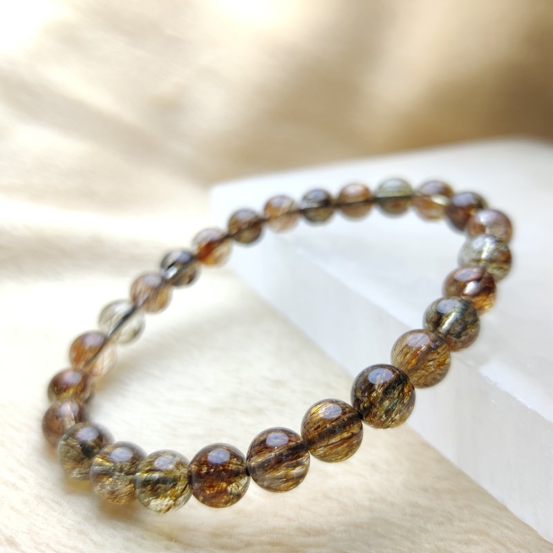 巴西 7mm 黑金超 Tourmaline - 手链/手环 - 水晶 金色