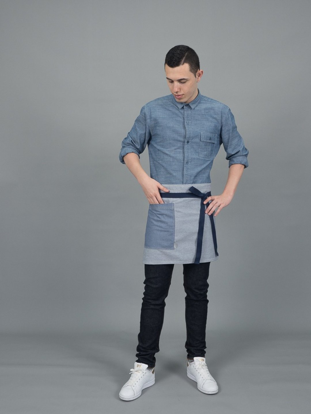 Mini Bistro apron (Stripe) 短圍裙 - 围裙 - 棉 蓝色