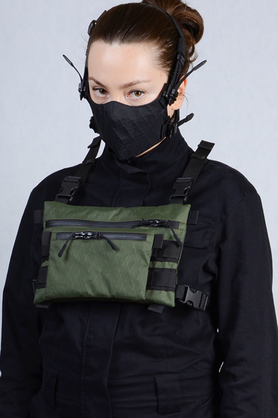 Olive chest rig X-pac shoulder bag messenger techwear holster - 侧背包/斜挎包 - 其他材质 绿色