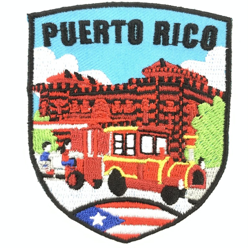 波多黎各地标 观光游览车 PATCH 刺绣徽章 胸章 立体绣贴 装饰 - 徽章/别针 - 绣线 多色