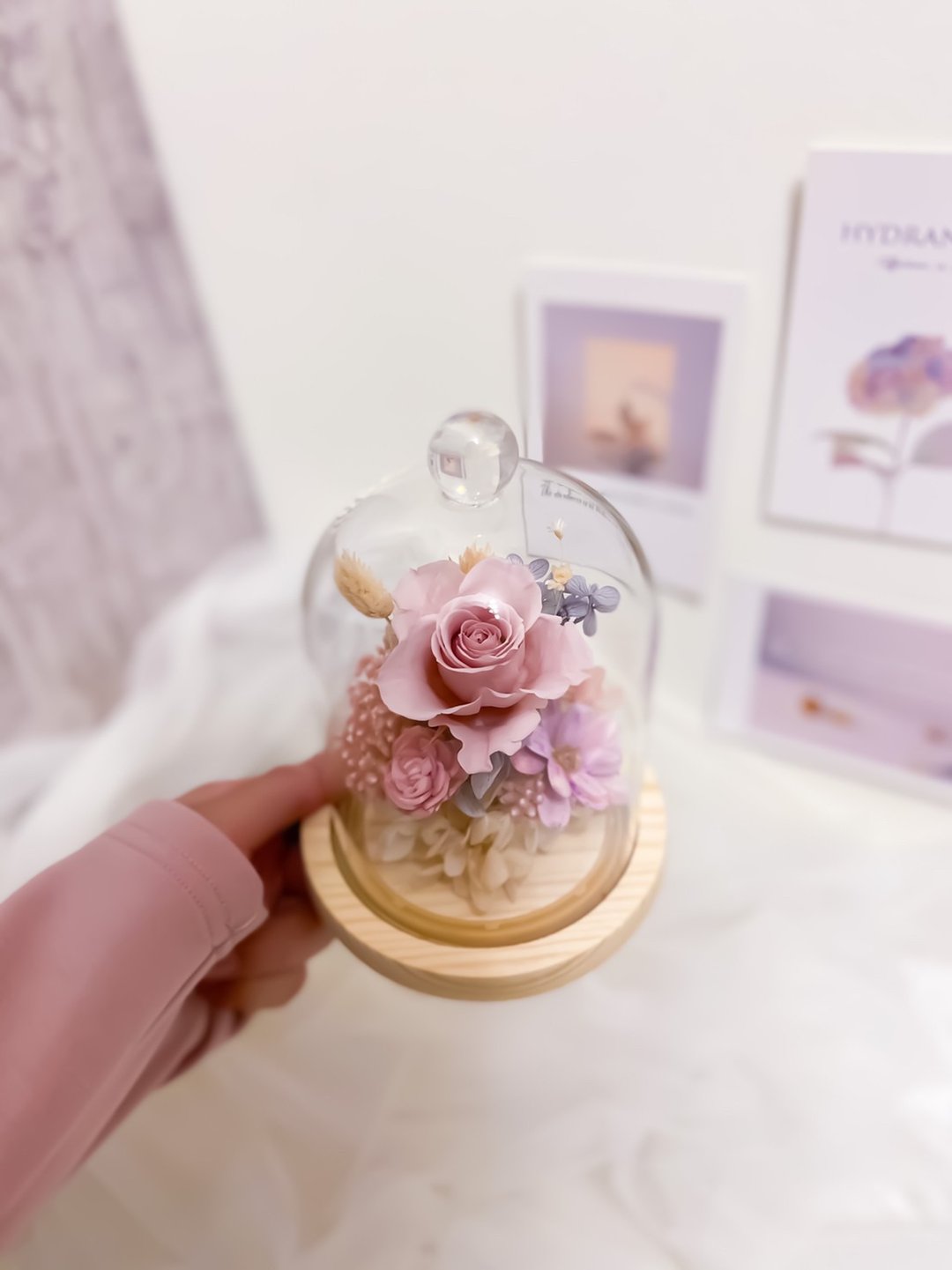 淡紫丁香永生玫瑰钟罩 永生花 玫瑰 粉色 礼物 圣诞礼物 摆饰 - 干燥花/捧花 - 植物．花 粉红色