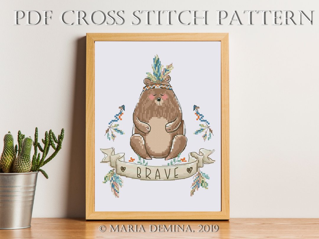 Boho Brave Bear PDF cross stitch pattern - 手工艺教程/工具书 - 其他材质 