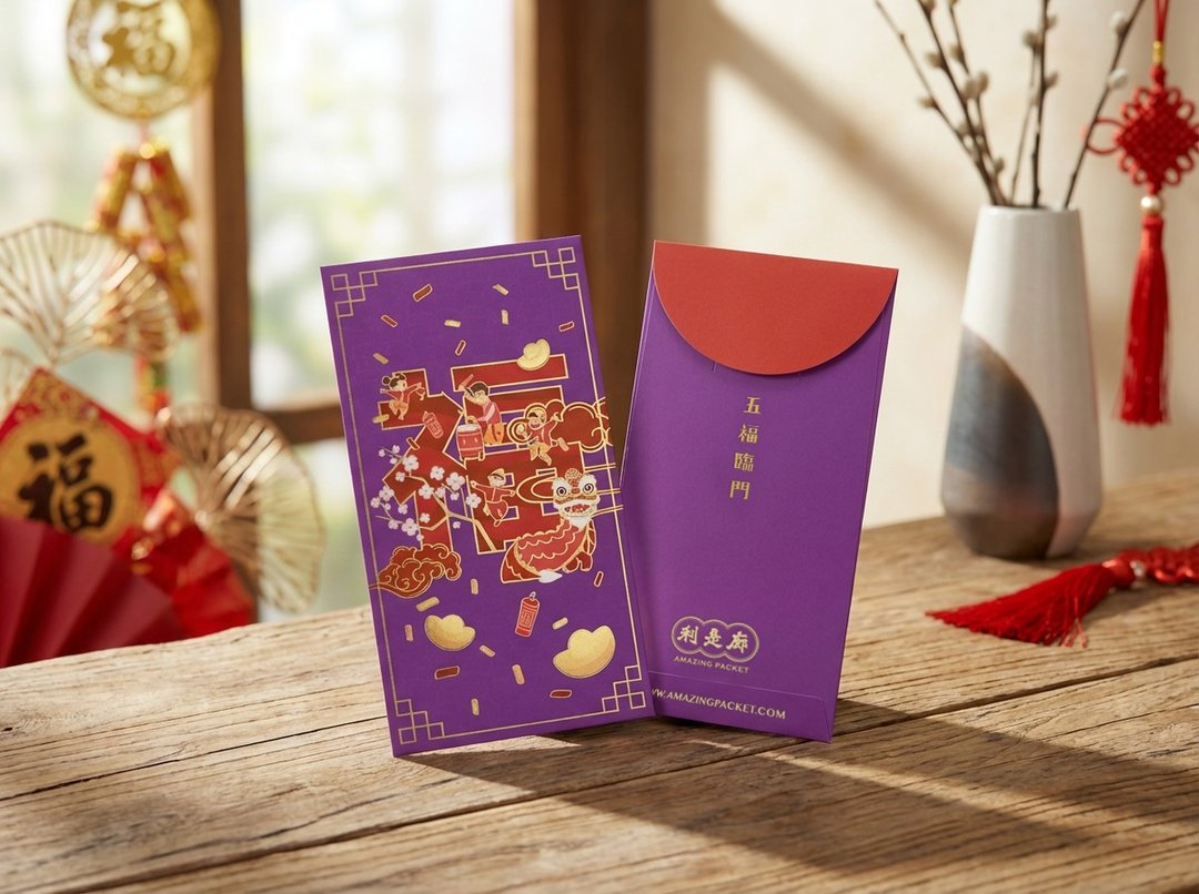 五福临门丨创意利是封丨利是廊 - 红包/春联 - 纸 紫色