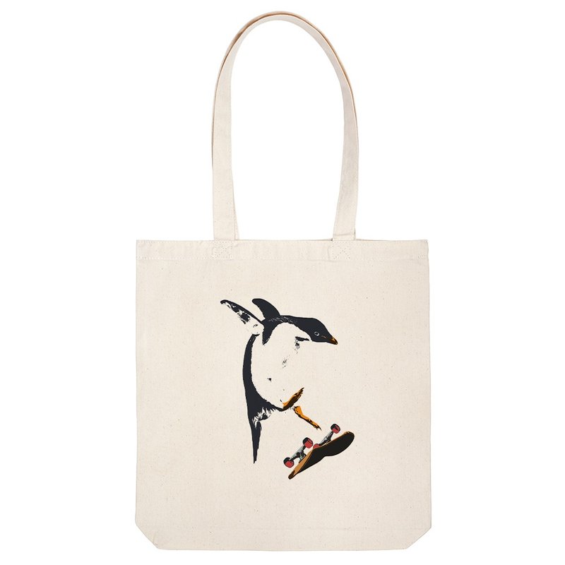 tote bag / SK8 Penguin - 手提包/手提袋 - 棉．麻 卡其色