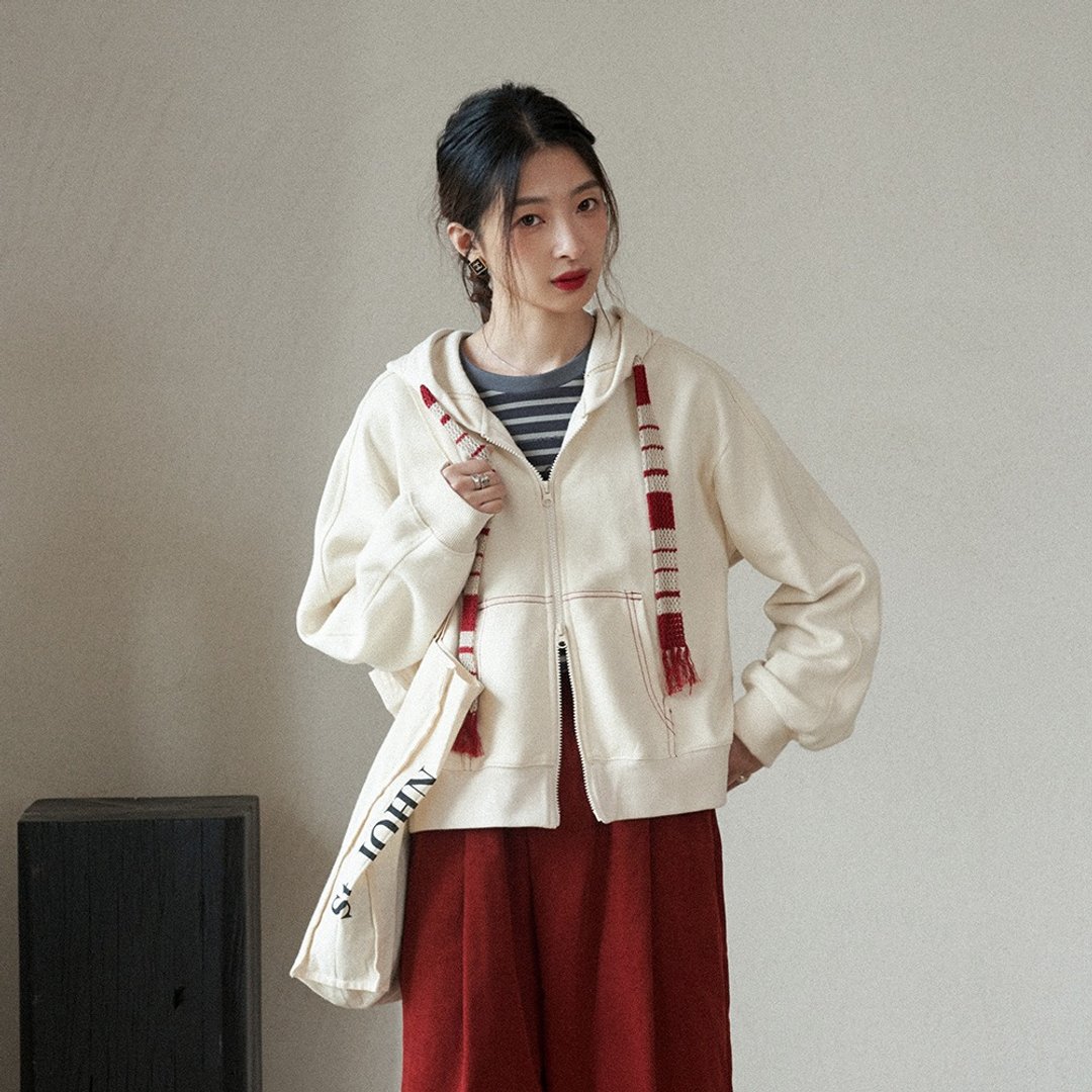 撞色帽绳连帽卫衣|外套|上衣|春款|Sora-1460 - 女装休闲/机能外套 - 棉．麻 