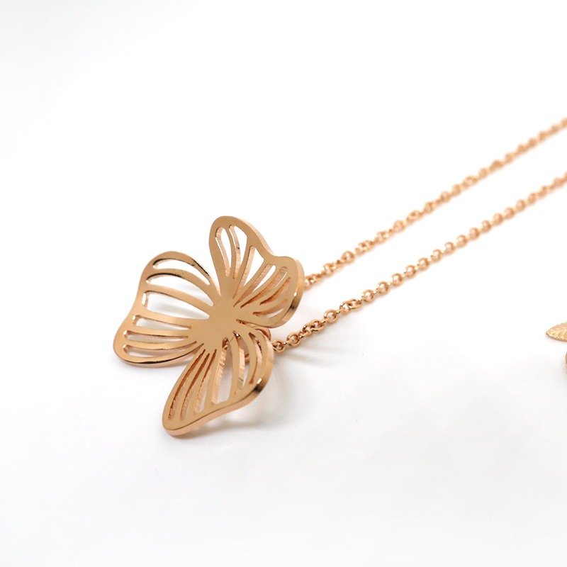 Flower necklace - Pink gold plated on brass - 项链 - 其他金属 粉红色