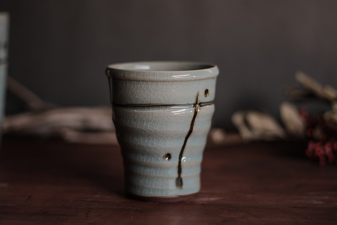 青瓷水杯 l 绘铁刻纹 l 200ml茶杯 - 其他杯子 - 陶 绿色