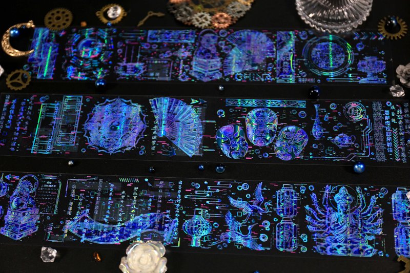 赛博中国2077 PET 纸胶带 白墨 极光蓝浅蓝 10米卷 - 纸胶带 - 塑料 多色