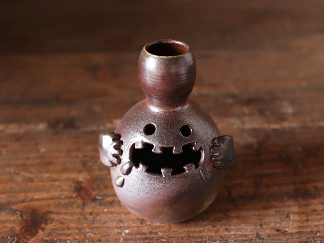 Bizen ware flower case [kimosu] i-079 - 花瓶/陶器 - 陶 咖啡色