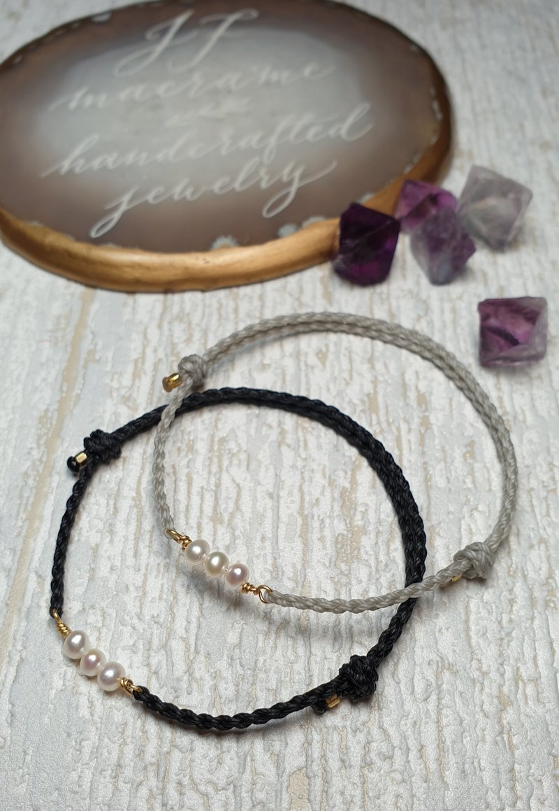 订制款。细细小清新。淡水珍珠。南美蜡线编织手绳 - 手链/手环 - 其他材质 多色