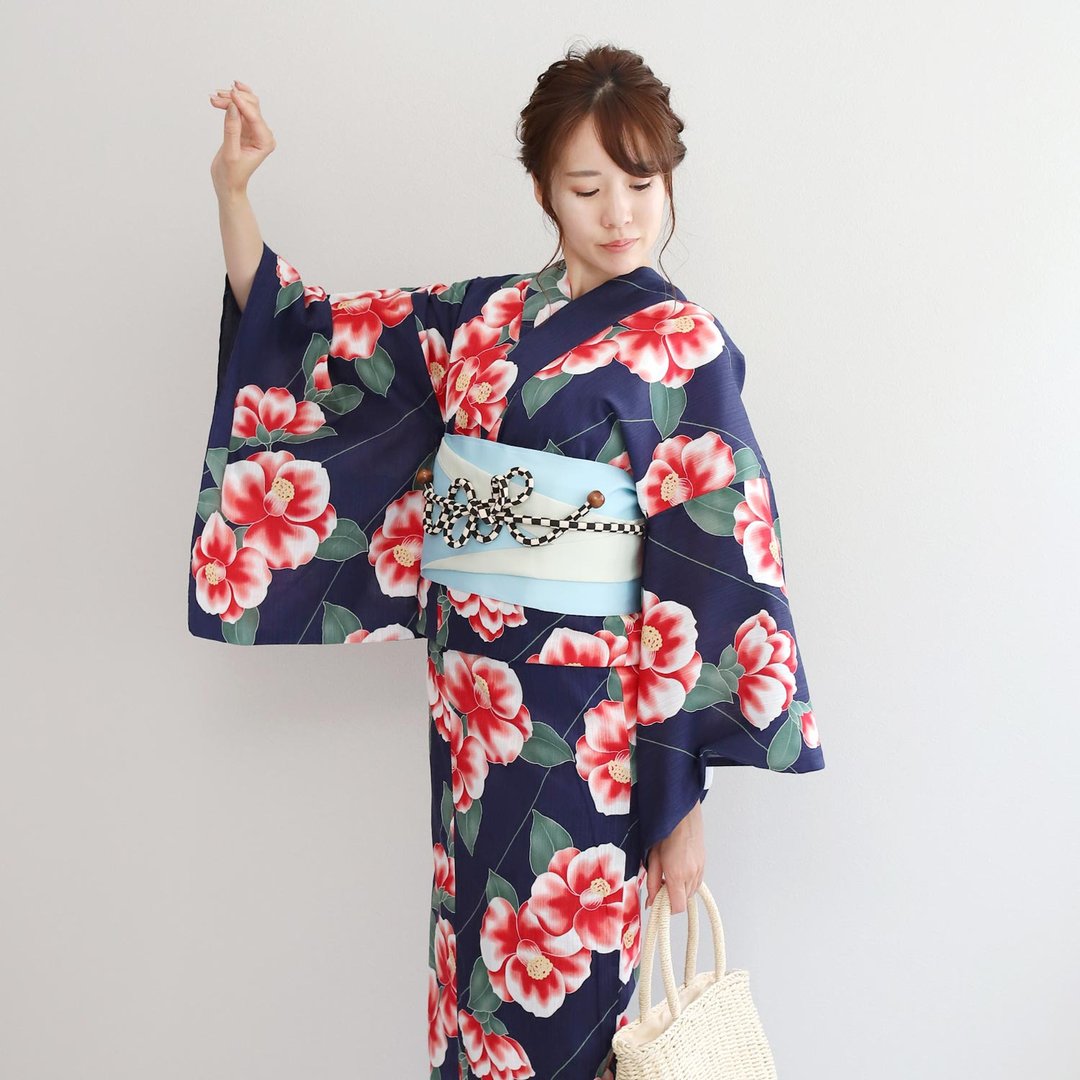 日本 和服 日本染色 梭织 女性 浴衣 腰封 2件组 F x71-1b yukata - 其他 - 其他人造纤维 黑色