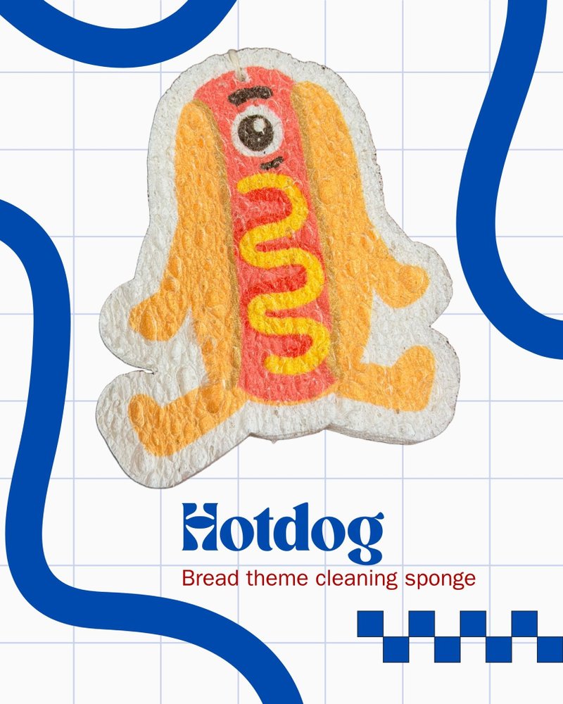 压缩木浆清洁海棉擦 - 热狗 - 碗盘清洁 - 海绵 咖啡色