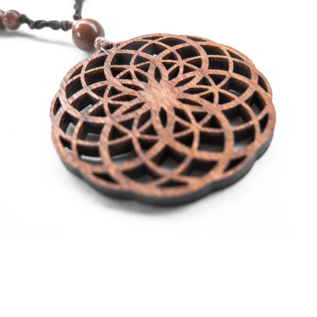Seed of Life x2 Double Pendant Necklace - 项链 - 木头 咖啡色