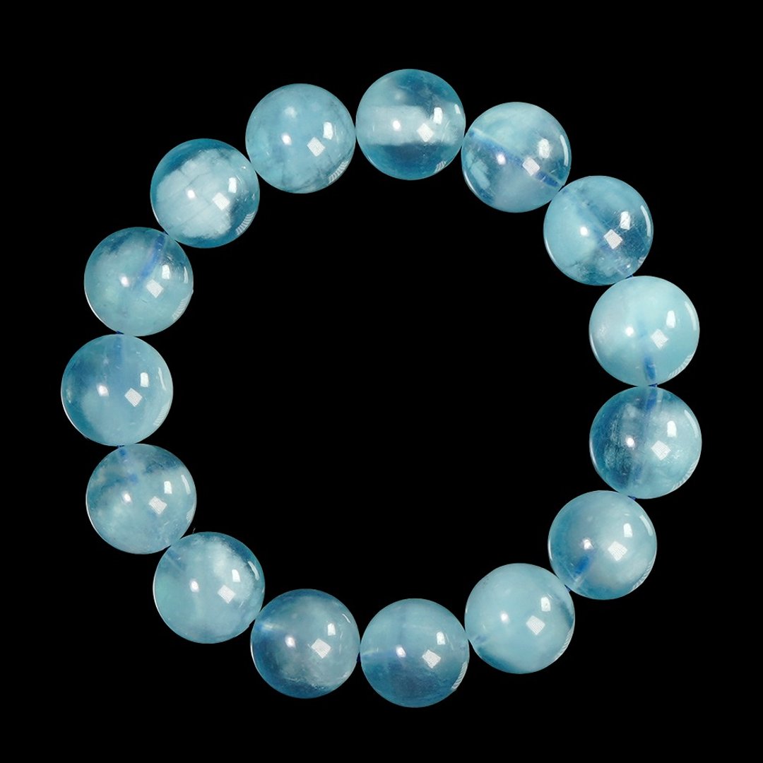 【正佳珠宝】海蓝宝 顶级猫眼海蓝宝 12.8-13.3mm 海蓝宝手珠 - 手链/手环 - 半宝石 多色