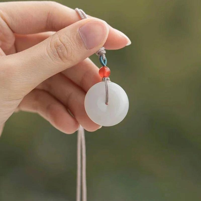 【平安扣】和田玉白玉吊坠项链/  厚款面包扣精美玉石挂件 - 项链 - 玉石 白色