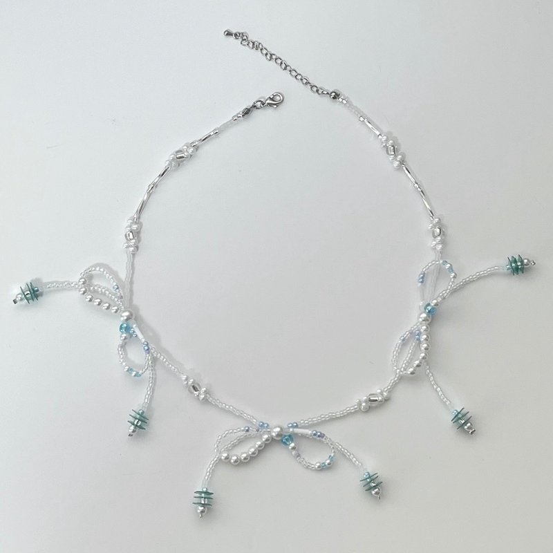 珠子项链丝带丝带项链亮片项链珠子配件珍珠项链蓝色大海天空 - 项链 - 其他材质 