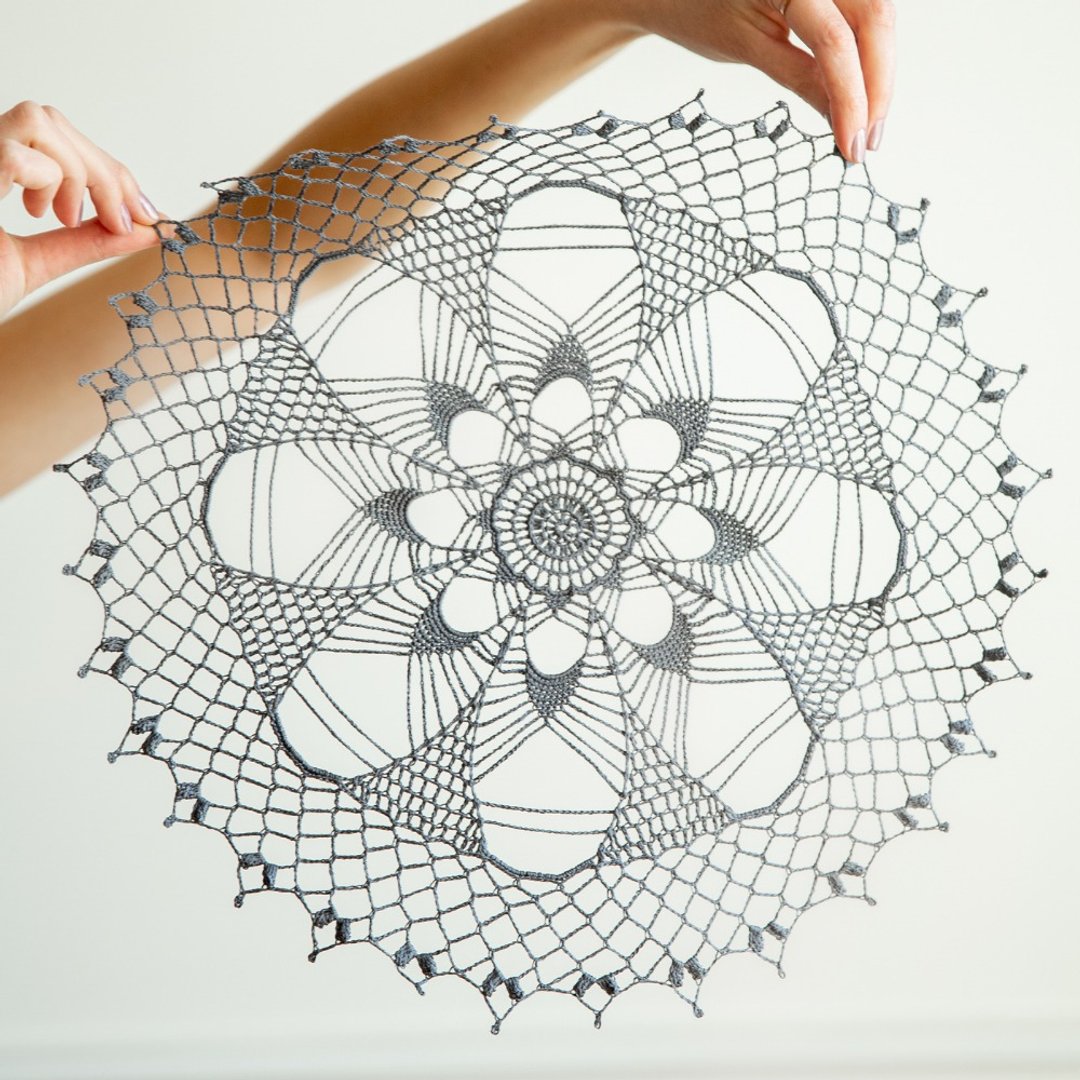 Round table coaster Lace crochet doily Dining table centerpie Cotton tablecloth - 摆饰 - 棉 灰色