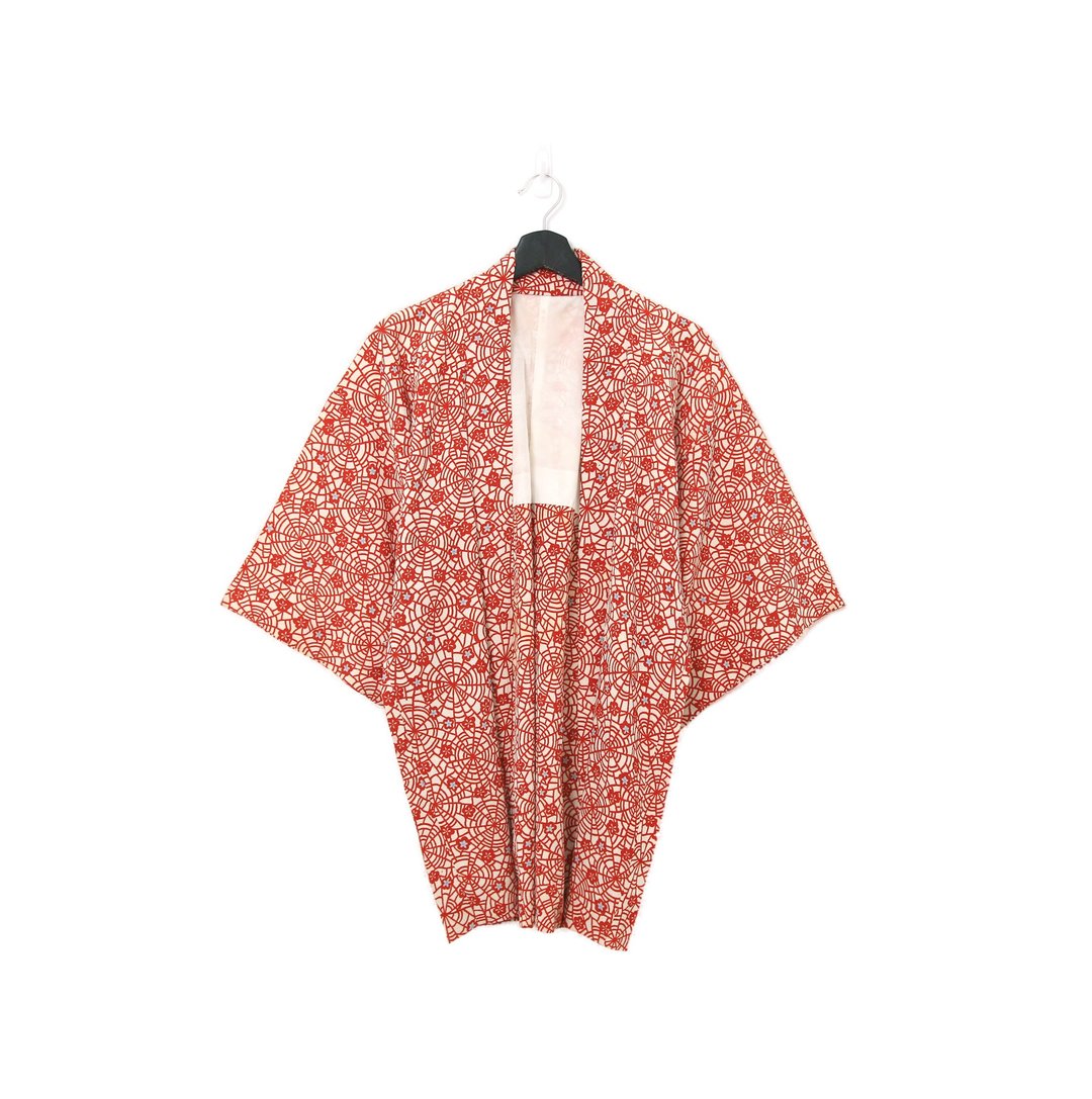 Back to Green-日本带回羽织 满版网状 花 kb-56/vintage kimono - 女装休闲/机能外套 - 丝．绢 
