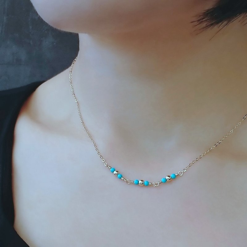 迷你天然顶级睡美人土耳其石  14Kgf 包金 裸感项链 日常叠搭 - 项链 - 半宝石 蓝色