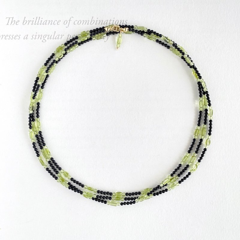 细致黑玛瑙与两种橄榄石，可作三环配戴的超长项链 120cm - 长链 - 半宝石 多色