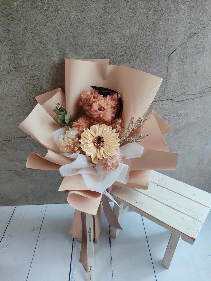 毕业花束-萌熊祝福 太阳花花束 - 干燥花/捧花 - 植物．花 咖啡色