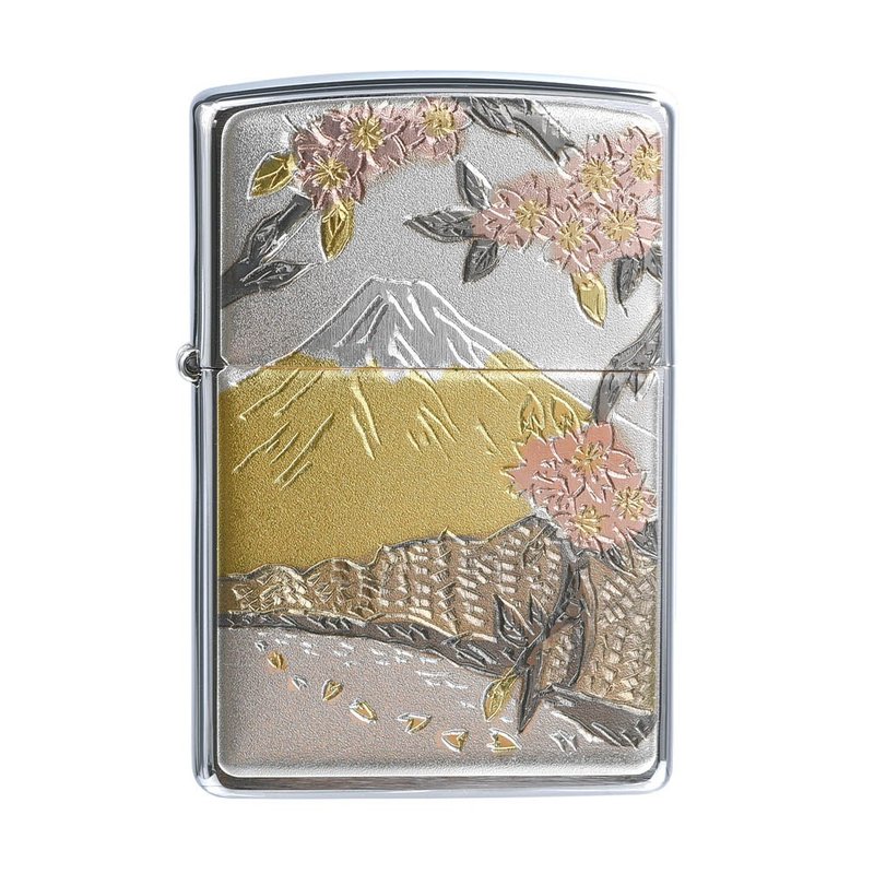 【ZIPPO官方旗舰店】 日本传统风格-富士樱花防风打火机 ZA-5-122 - 其他 - 铜/黄铜 银色