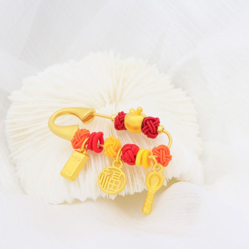 木村原创弥月礼 / 苹安福气金汤匙平安针 满月 周岁礼/新生儿送礼 - 婴儿饰品 - 24k 金 红色