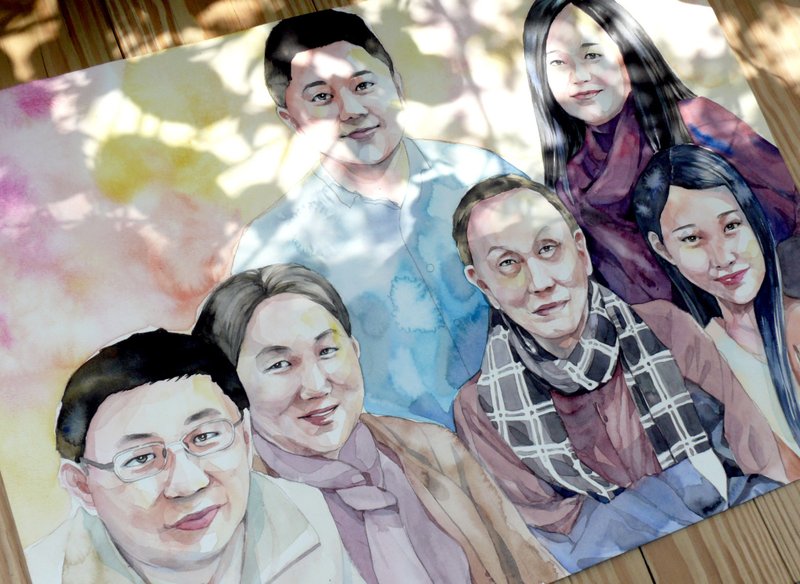 虎斑羊-4开尺寸全家福水彩定制/手绘/婚礼纪念礼物/谢师礼(含框) - 订制画像 - 纸 白色