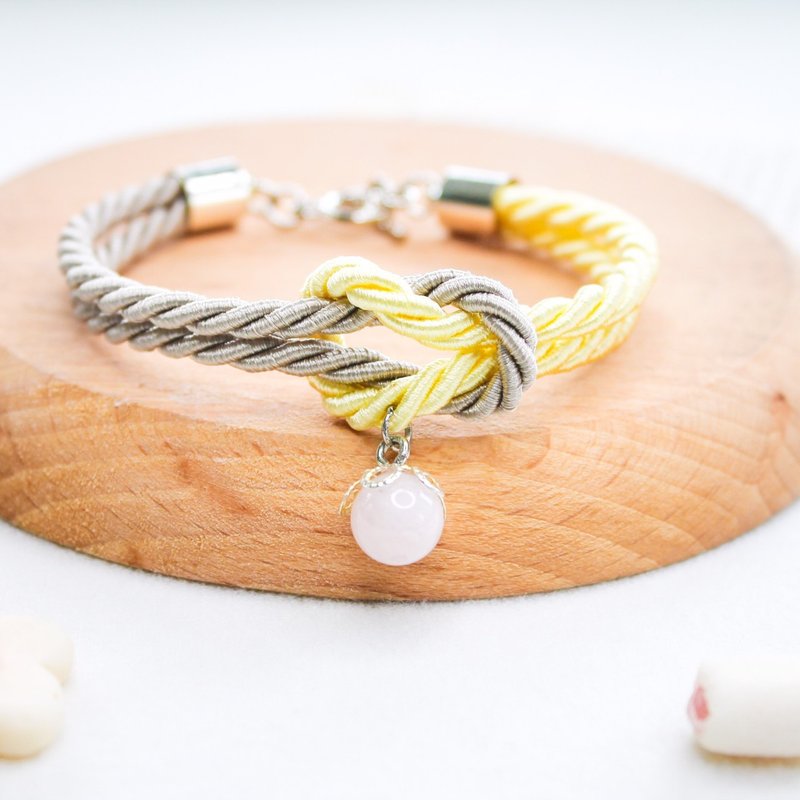 Mashmallows Rope Bracelet with Lucky Stone - Grey&Yellow - 手链/手环 - 贵金属 多色