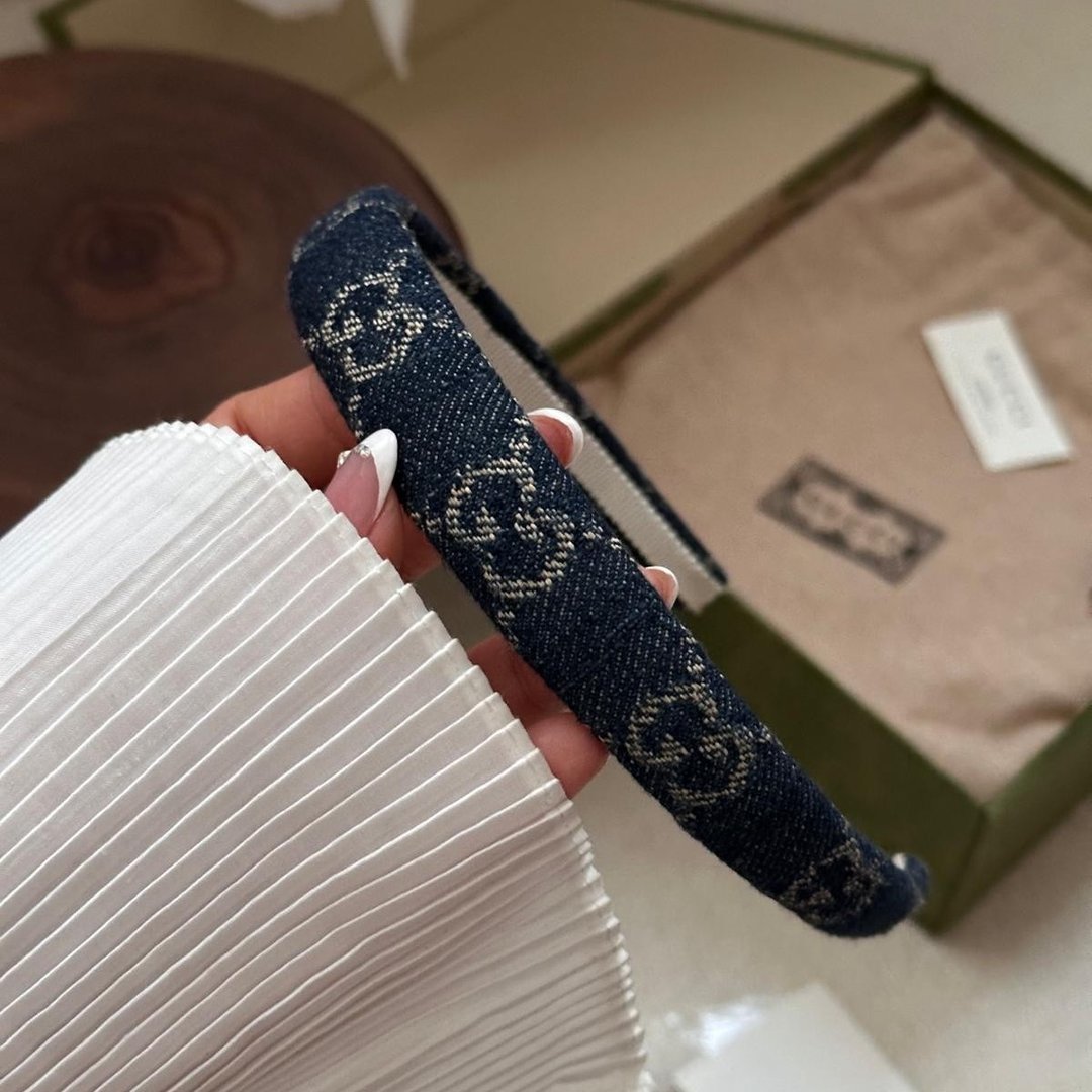 GUCCI 古驰 Eco Wash GG 牛仔布 发箍 - 发饰 - 棉 蓝色