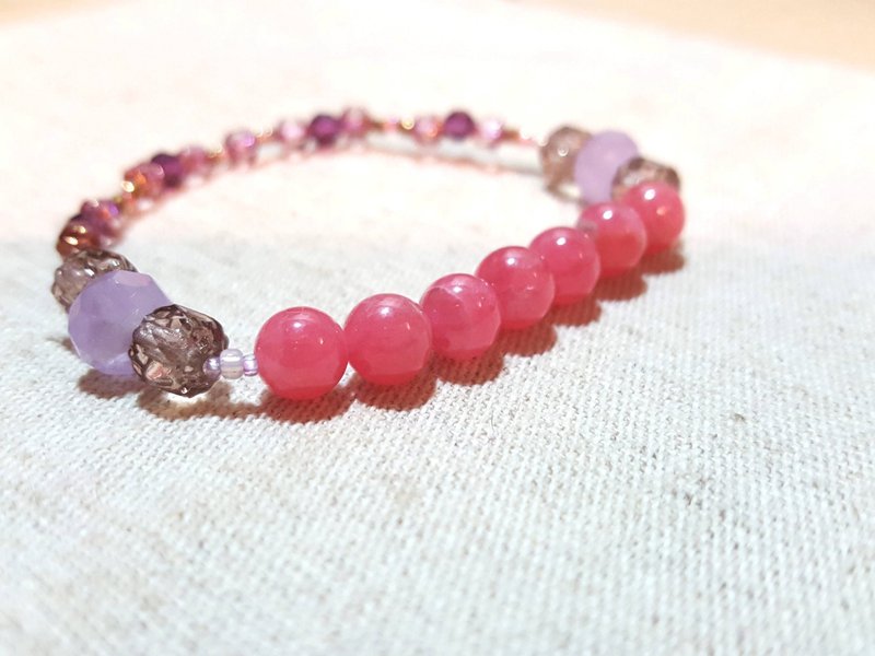 红纹石 x 紫罗兰紫水晶 x 红石榴石 - 温煦灿烂的柔光魅力 - 手链/手环 - 宝石 粉红色