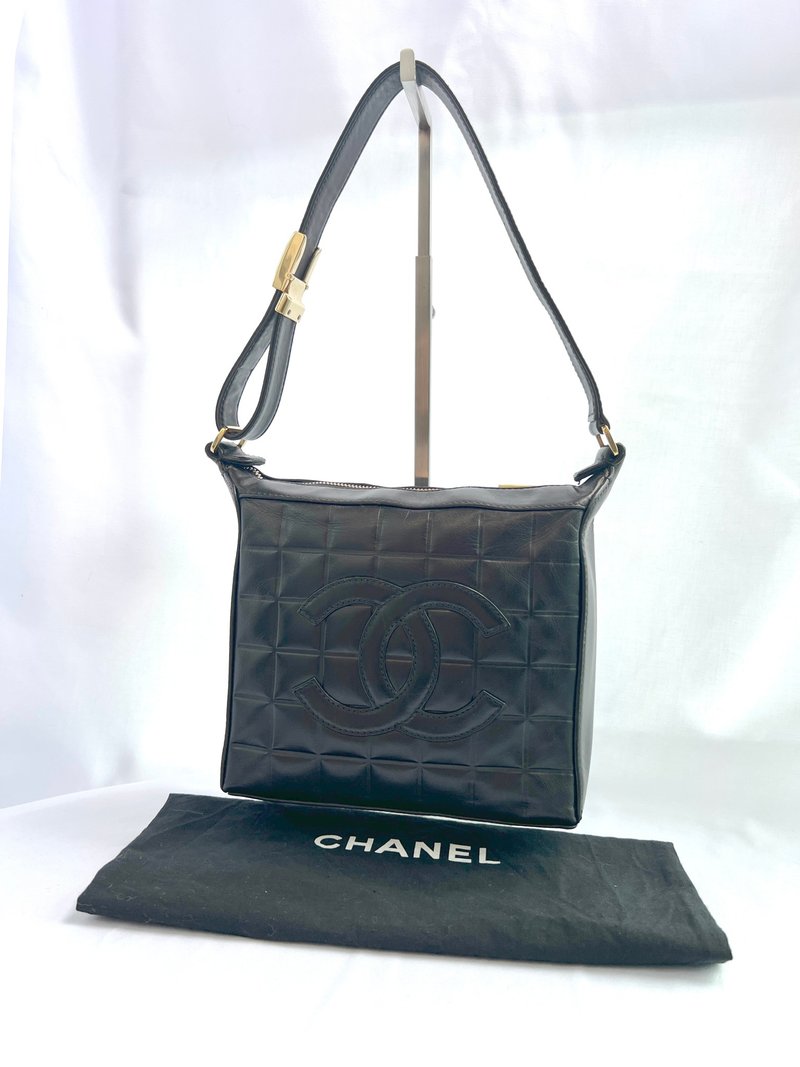Chanel Chocolate Bar Handbag 中古朱古力方格羊皮手提袋侧肩包 - 侧背包/斜挎包 - 真皮 黑色
