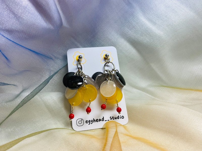 黑白黄泡泡手作耳环 - 耳环/耳夹 - 纯银 