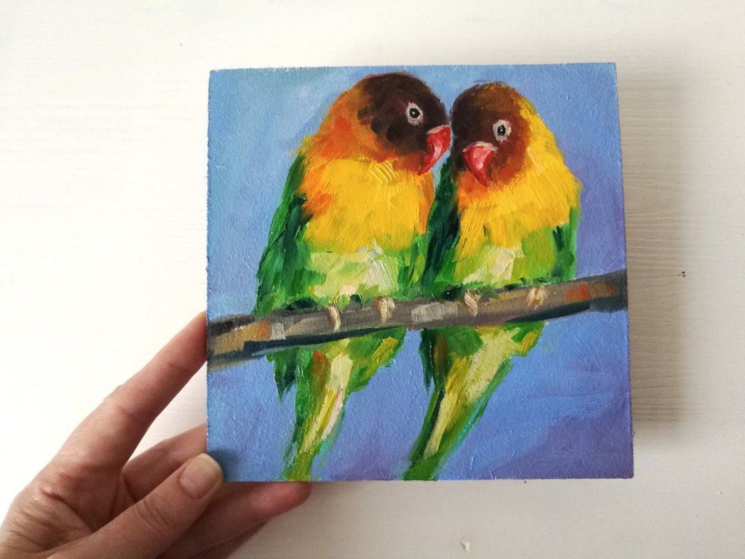 Lovebirds Bright Bird Painting Couple birds Parrot \ 原畫 \ 手繪油畫 - 海报/装饰画/版画 - 其他材质 