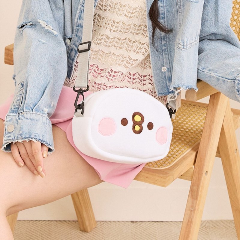 Paidal x 卡娜赫拉的小动物 P助毛绒侧背包化妆包 - 侧背包/斜挎包 - 棉．麻 白色