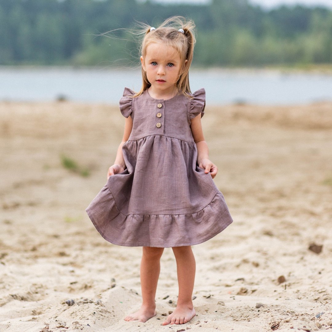 Linen Girl Dress, Boho Kids Clothes, Linen Baby Dress, Girls Clothing - 童装裙 - 亚麻 紫色