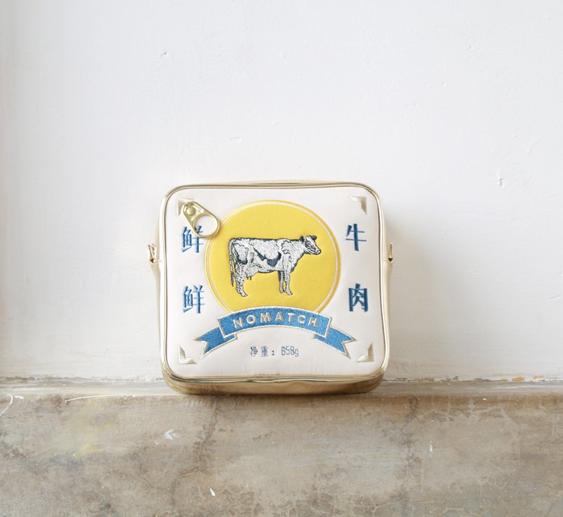 罐头刺绣重工复古蒸汽波牛肉金色国潮小挎包女包手拿包 - 侧背包/斜挎包 - 其他材质 金色