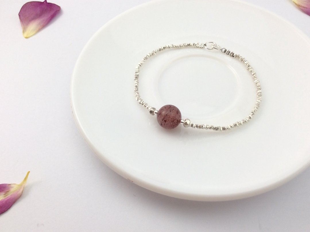 Ops Strawberry Quartz Sterling Silver-草莓晶/简约/时尚/纯银 - 手链/手环 - 宝石 红色