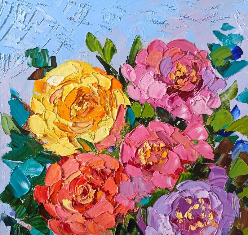 玫瑰花绘画花卉原创艺术玫瑰油画布 30x30 厘米 - 海报/装饰画/版画 - 其他材质 