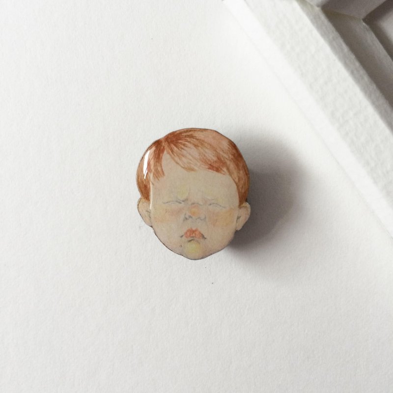 #12 小男孩 ANGRY （绿头髪)：手工制作胸针 - 胸针 - 塑料 黄色