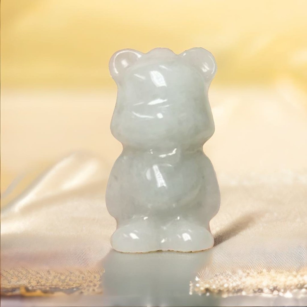 白翡翡翠熊熊 | 天然缅甸玉A货翡翠 | 送礼 - 吊饰 - 玉石 多色