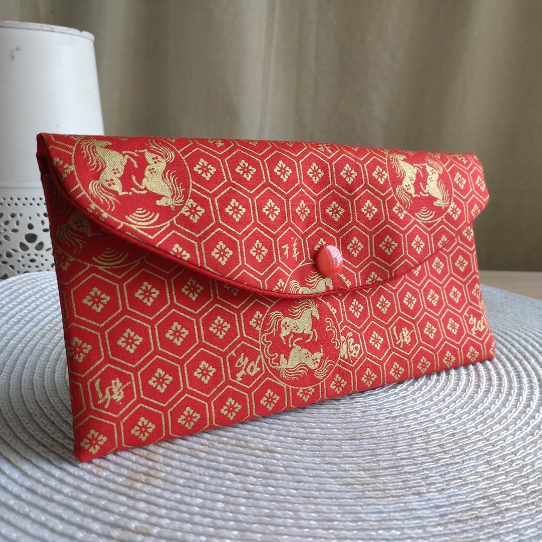 Lovely 烫金【宝马成双马年红包袋、红】存折套、现金收纳袋 - 红包/春联 - 棉 红色