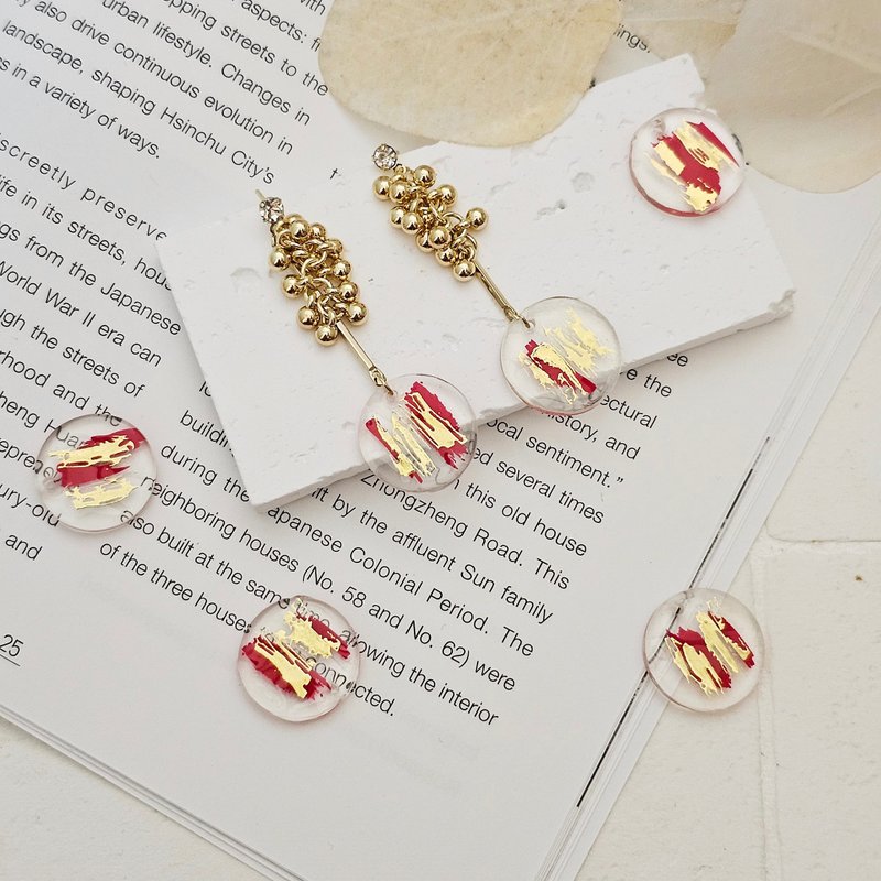 破晓 x 夕 -  夹式耳环 针式耳环 不锈钢防过敏 - 耳环/耳夹 - 其他金属 红色