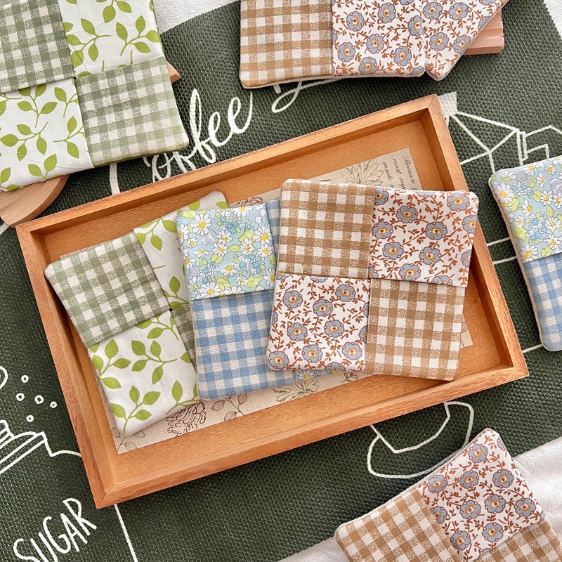 自然系格纹杯垫 3款可选 手工布杯垫 - 杯垫 - 棉．麻 多色